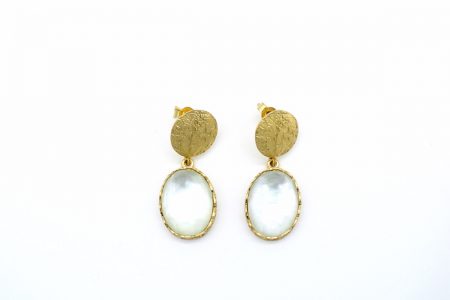 Gold plated silver with mother-of-pearl and quartz