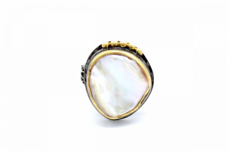 Oxidized gold plated silver with pearl